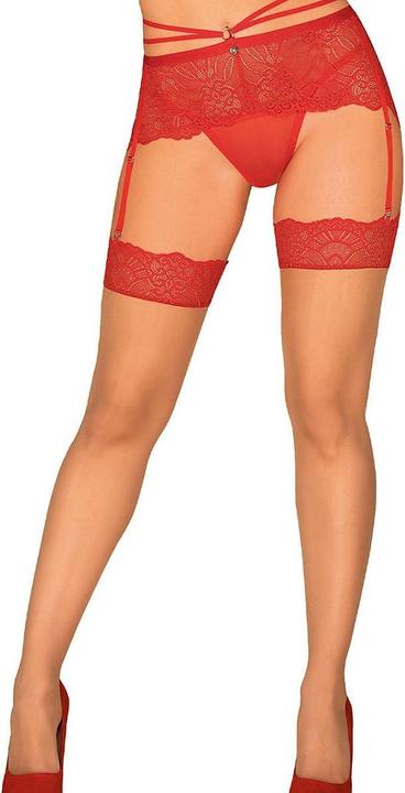 Produktbild Obsessive Hautfarbene Strümpfe mit breitem roten Spitzenabschluss (XXL, 3XL)