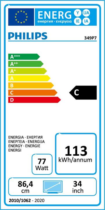 Label énergétique Philips P-line 349P7FUBEB (3440 x 1440 pixels, 34")