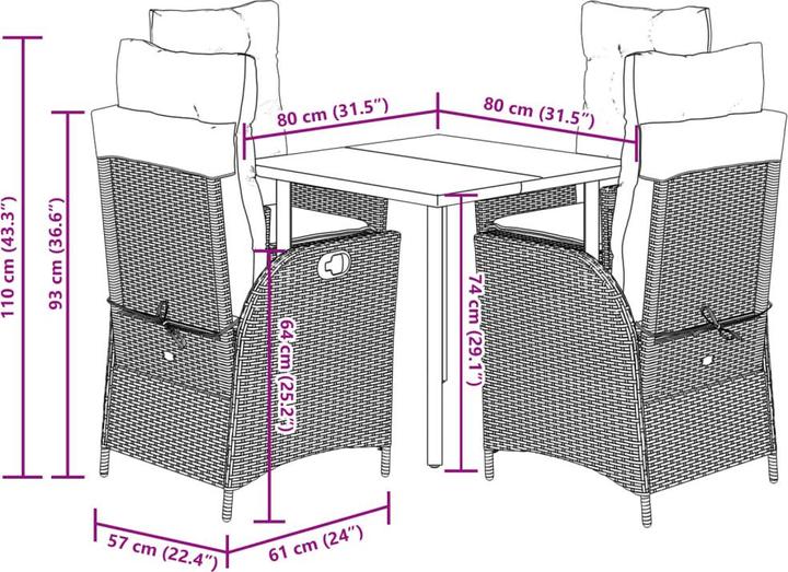 Produktbild vidaXL Garten Essgruppe (80 x 80 x 74 cm)