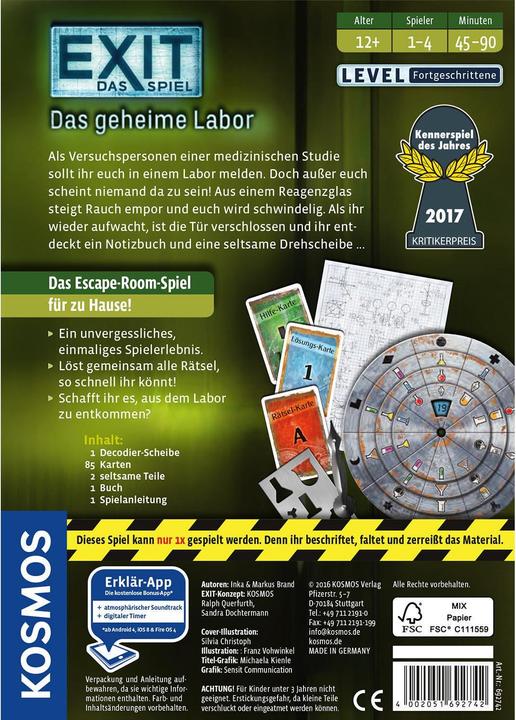 Actual product image Kosmos Exit - The secret laboratory (German)