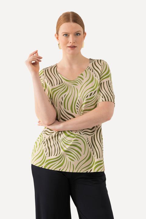 Produktbild Ulla Popken Slinkyshirt, Palmenblätter, Herzausschnitt, Halbarm (46, 48)
