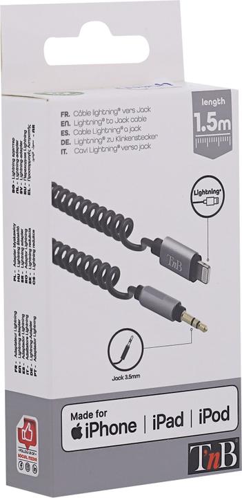 Actual product image T'nB Lightning/3.5mm Jack Coil Cable (1.50 m, Lightning)