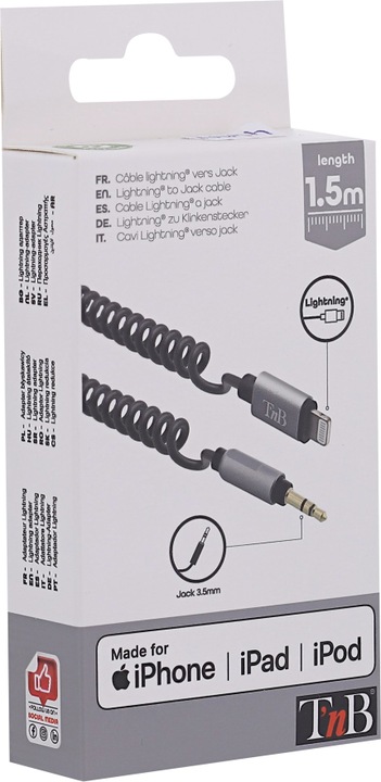 Produktbild T'nB Lightning/3.5mm Klinken Spiralkabel (1.50 m, Lightning)