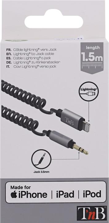 Actual product image T'nB Lightning/3.5mm Jack Coil Cable (1.50 m, Lightning)
