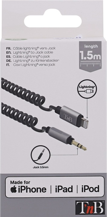 Produktbild T'nB Lightning/3.5mm Klinken Spiralkabel (1.50 m, Lightning)