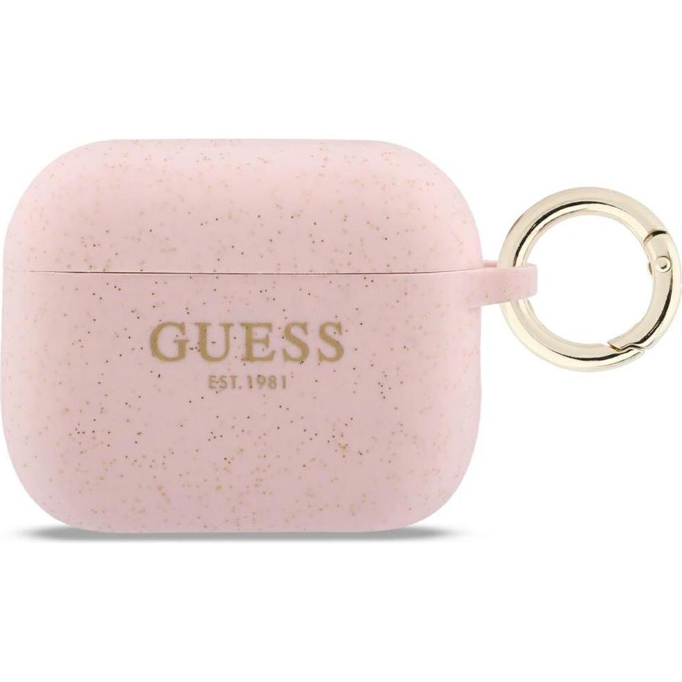 Guess Case Silicone Glitter Ring for AirPods Pro 3 pink (Manicotto per cuffie), Borsa per cuffie + Copertura protettiva, Pink
