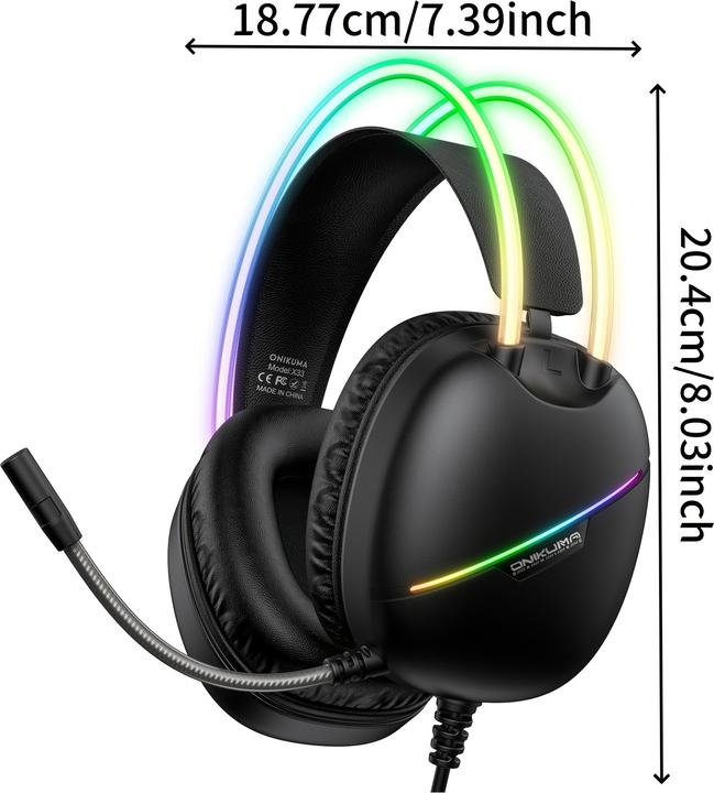 Actual product image PhoneLook ONIKUMA Gaming-Headset mit RGB-LED USB-C und HD-Mikrofon für PC und PS (Cable, Wireless)