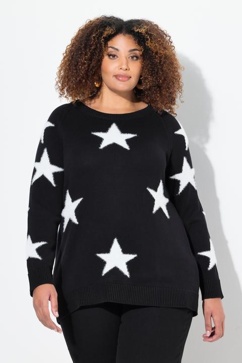Image du produit Ulla Popken Pull à col rond et manches longues raglan, étoiles brillantes (58)