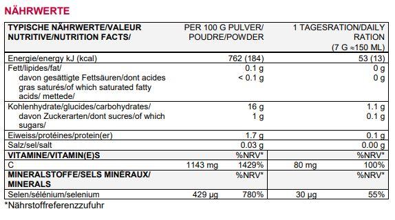 Nährwerte und Zutaten Sponser Nitroflow Performance (10 Stück, Pulver, 70 g)
