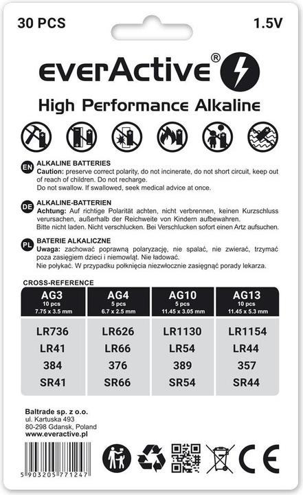 Image du produit Everactive Alcaline haute performance (30 pcs, AG10, AG4, LR41, LR44)