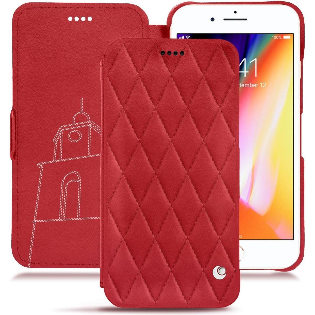 Noreve Lederschutzhülle horizontal (Apple iPhone 8 Plus), Smartphone Hülle, Rot