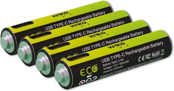 Actual product image Verico LoopEnergy Li-Ion battery AAA900, USB-C, 2-pack retail (2 pcs., AAA, 600 mAh)