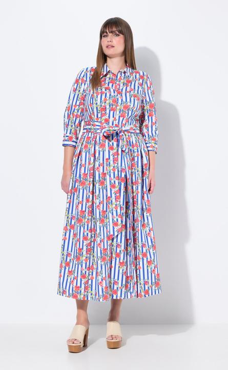 Immagine prodotto Ulla Popken Abito chemisier dal taglio svasato con fiori, colletto da camicia e maniche a 3/4 (62)