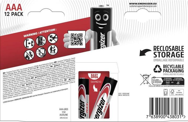 Produktbild Energizer Max Alkaline Micro-Batterien, 12er-Set (12 Stk., AAA, 1150 mAh)
