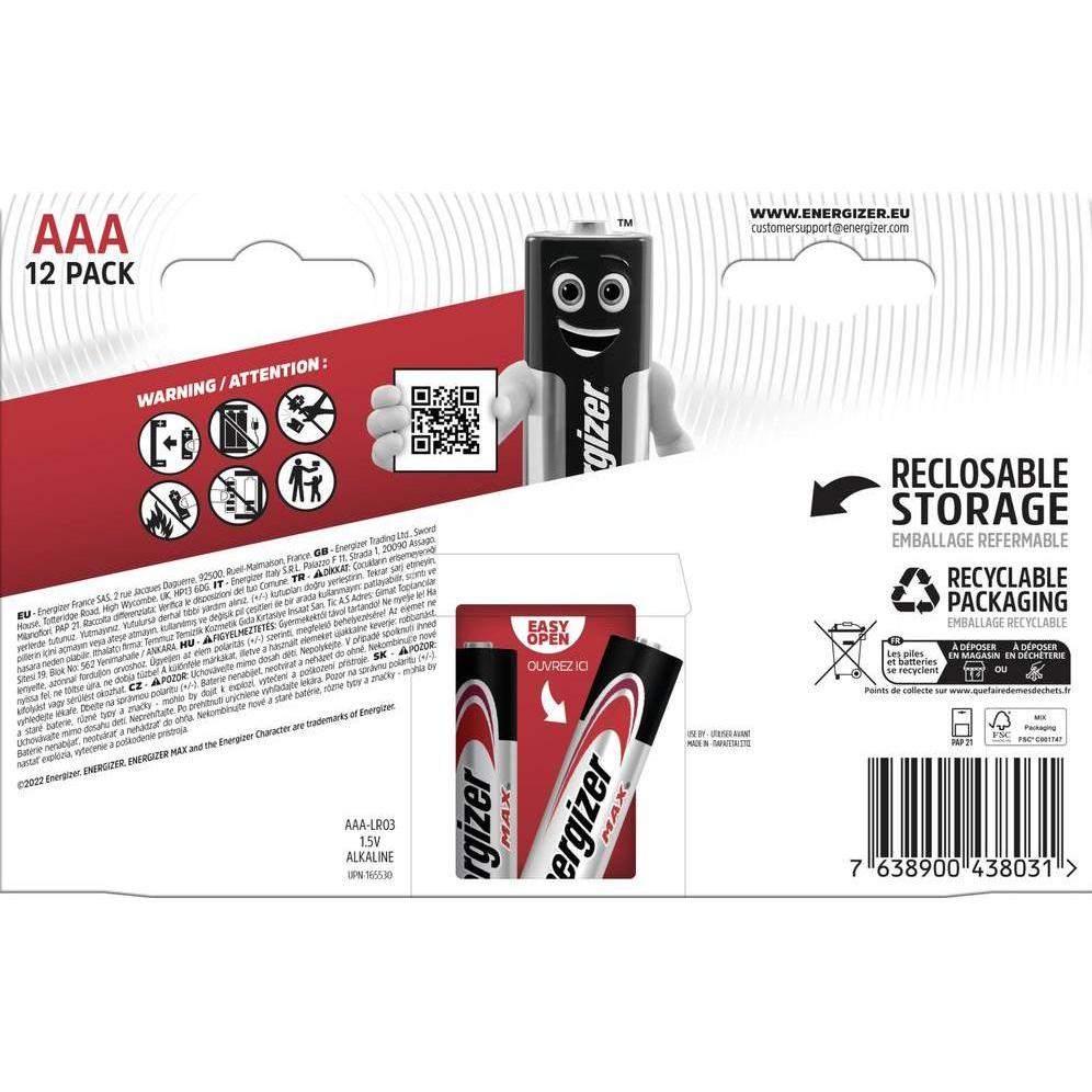 Thumbnail - Energizer Max Alkaline Micro-Batterien, 12er-Set (12 Stk., AAA, 1150 mAh), Batterien + Akkus