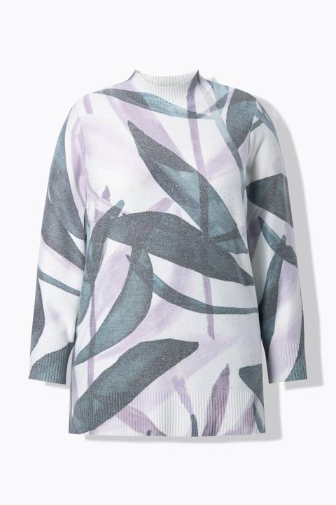 Produktbild Ulla Popken Pullover, Blätter, Pailletten, Stehkragen, Langarm (54)