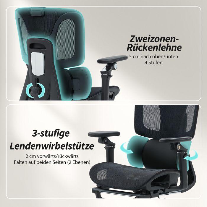 Image du produit Swisshandel24 Bürostuhl, ergonomisch, verstellbare Lenden- u. Kopfstütze, Schwarz (45 - 55 cm)
