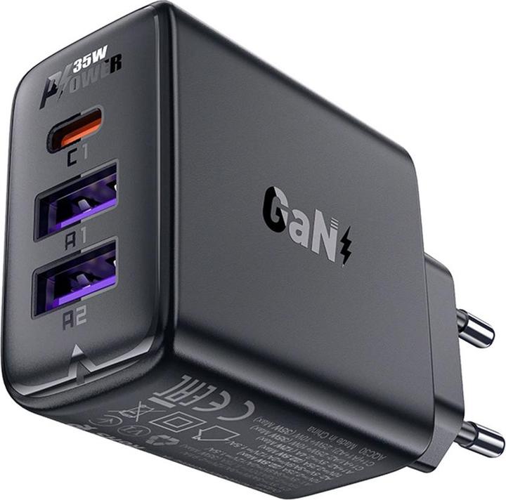 Produktbild Acefast A57 PD 35W GaN-Ladegerät 2 x USB-A + USB-C mit 3 Anschlüssen – Schwarz (35 W, 3 Ports)