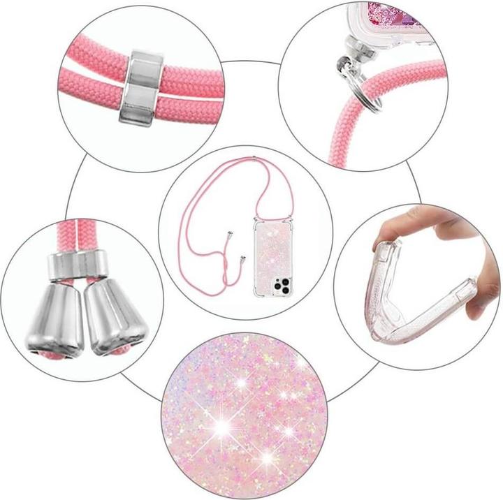 Actual product image Cover-Discount iPhone 15 Pro Max - Glitter Case with Lanyard pink (Apple iPhone 15 Pro Max)
