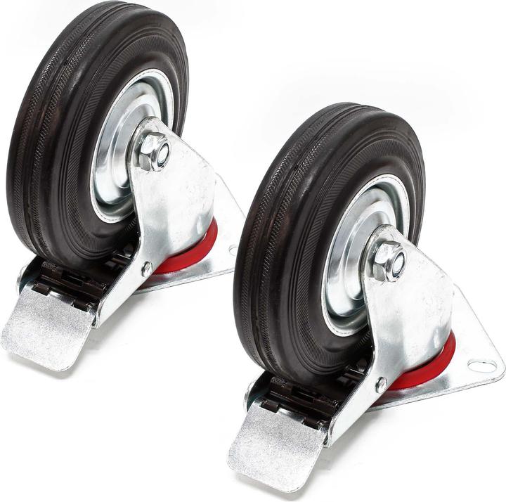Produktbild Wiltec Doppelstopp-Lenkrolle Set 2x Vollgummirad 125mm 100kg Transportrollen