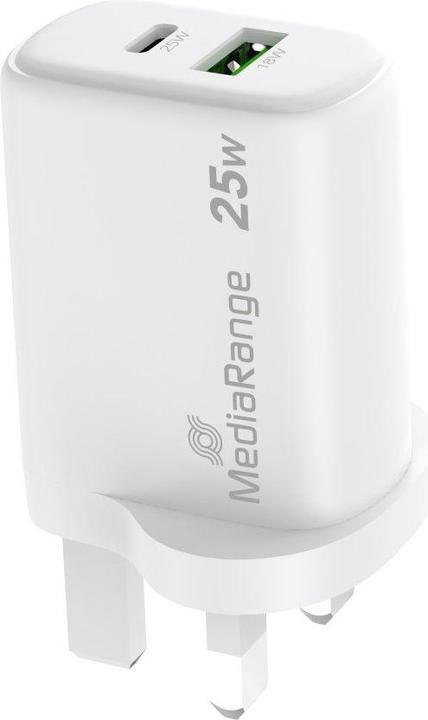 Produktbild MediaRange Ladegerät 25W 2-Port 1x USB-A/1x USB-C UK, weiss (25 W, 2 Ports)