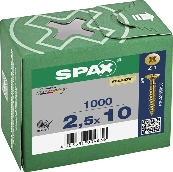 Actual product image Spax Countersunk Head Brake Ribs Cross Recess Z1 Fully Threaded Yellox (1000 Screws per piece)