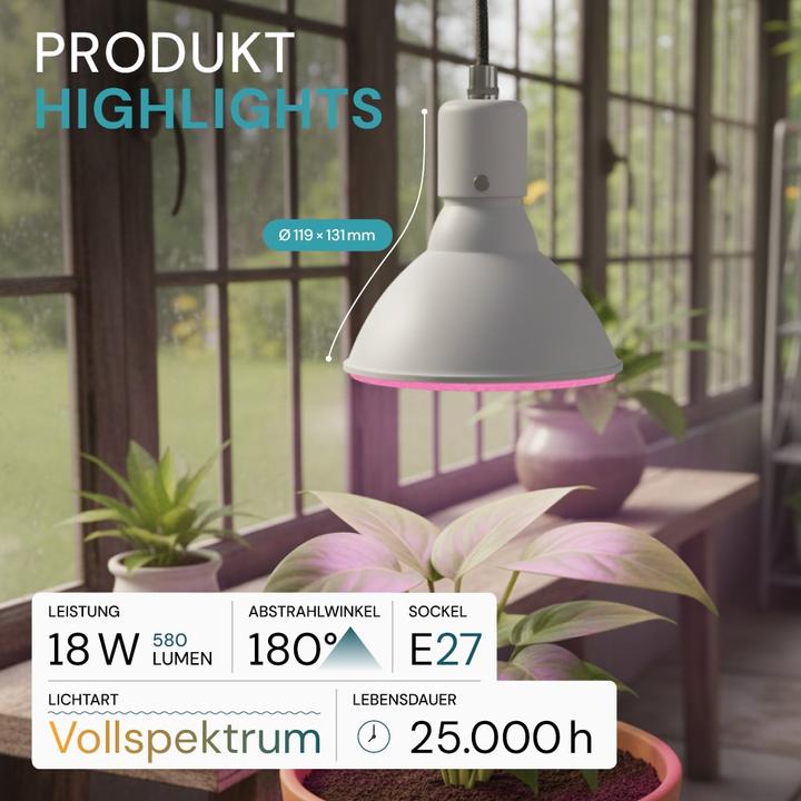 Productafbeelding Luxula LED-Pflanzenlampe, E27, 18W, 1200K, 580lm, warmweiss, IP20 (LED, 220 V)