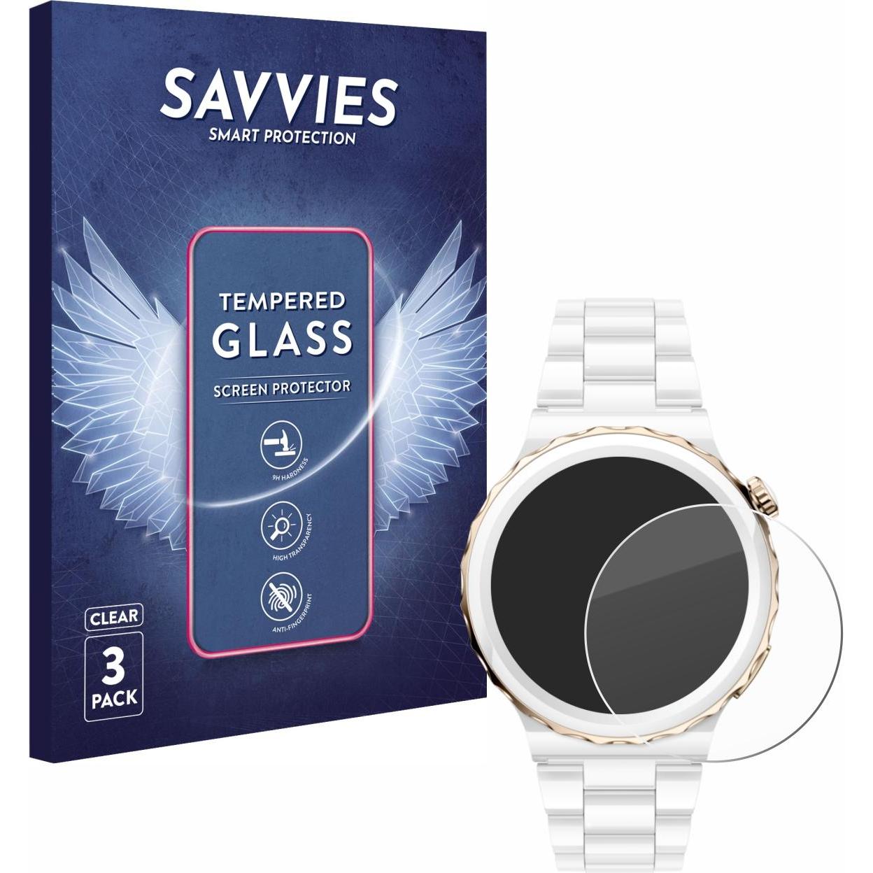 Savvies Panzerglas Hartglas Displayschutz, Smartwatch Schutzfolie, Transparent
