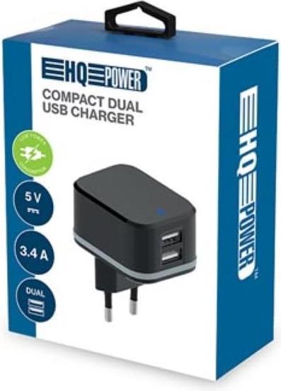Actual product image Velleman COMPACT CHARGER WITH DUAL USB OUTPUT - 5 V - 3.4 A max. (2.4 + 1 A) - 17 W max. (17 W)