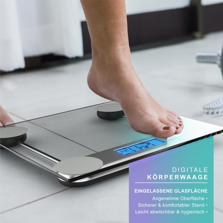 Actual product image Mybeo Digitale Waage für Personen, grosse Trittfläche aus 6mm Sicherheitsglas, Digitalwaage, Personenwaage (180 kg)