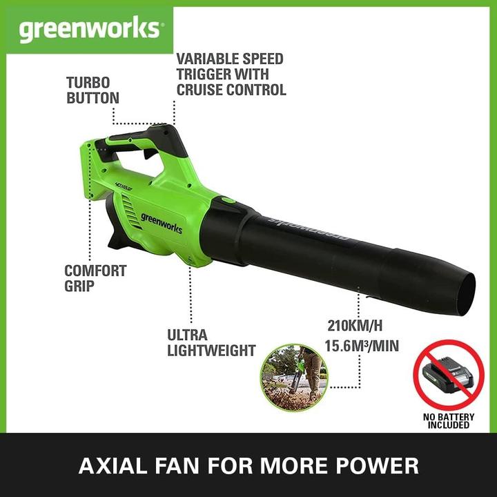 Productafbeelding Greenworks GD40AB 40V accu-axiaalblazerZONDER BATTERIJ EN BATTERIJLADER (Oplaadbare batterij, Werkt op batterijen, Bladblazer)