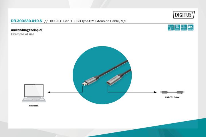 Actual product image Digitus USB Type C - USB Type C (1 m, USB 3.2 Gen 1, 60 W)