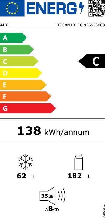 Energie-Label AEG TSC8M181CC Einbau-Kühl-Gefrierkombination / Serie 8000 mit Cooling 360° / 1780 mm / Gefrierteil (244 l)