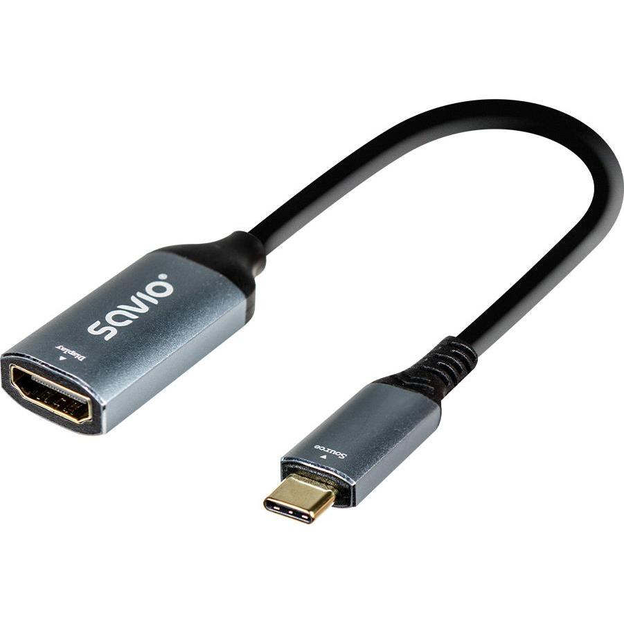 Savio AK-78 (USB Typ-C, 1.50 cm), Data + Video Adapter, Schwarz, Silber