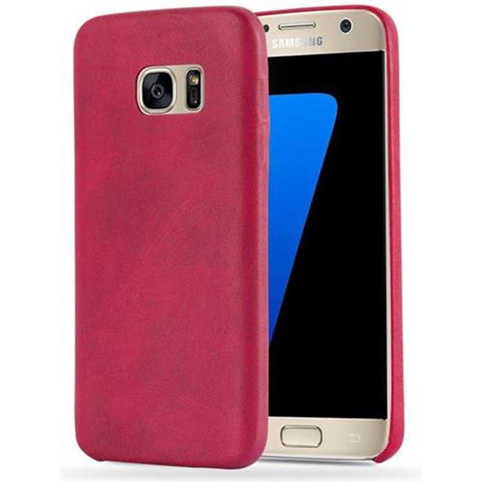 Cadorabo Hard Cover Kunstleder mit Struktur (Samsung Galaxy S7), Smartphone Hülle, Rot