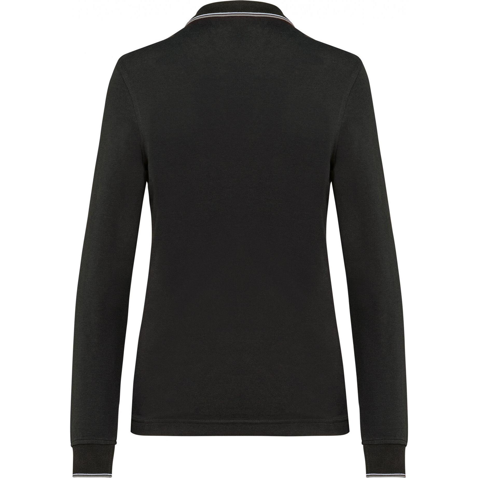 Thumbnail - Kariban, Damen, Shirt, Polo-Shirt aus Piqué-Strick langarm, Damen, Schwarz, Grau, Weiss, (S)