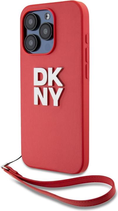 Actual product image DKNY PU Leather Stack Logo Wrist Strap Case for iPhone 15 Pro Red (Apple iPhone 15 Pro)