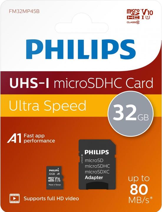 Actual product image Philips MicroSDHC 2-Pack 32GB Class 10 UHS-I U1 incl. adapter (32 GB, microSDHC, U1, UHS-I)