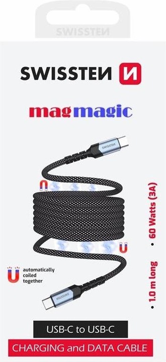 Image du produit Swissten Câble de données magnétique auto-enrouleur USB-C / USB-C 1 M (1 m, USB 3.0)