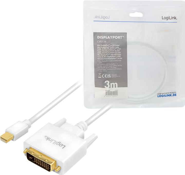 Actual product image LogiLink Mini DisplayPort — DVI (3 m, DisplayPort, 1.2)