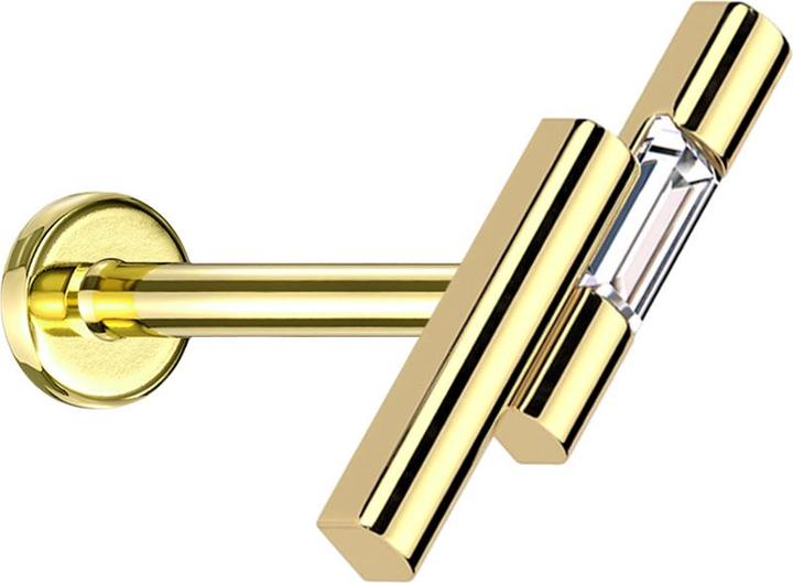 Image du produit Star Piercing Micro Threadless Labret vergoldet zwei Balken vergoldet Kristall silber (Laiton, Acier chirurgical 316L)