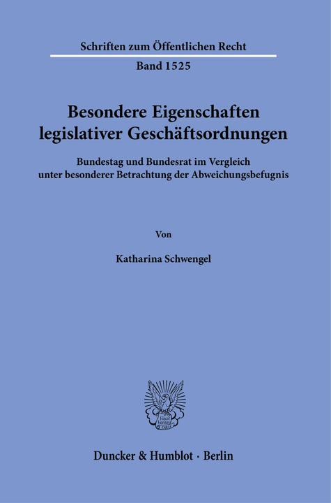 Actual product image Schwengel:Besondere Eigenschaften legis (German, Katharina Schwengel, 2024)