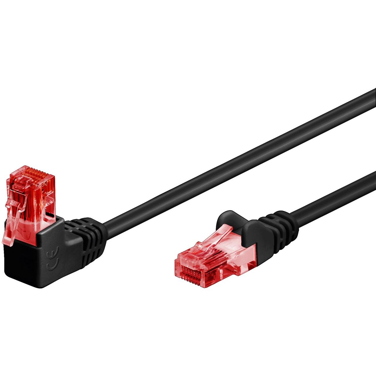 Goobay CAT 6 Patchkabel 1x 90° gewinkelt, U/UTP, Schwarz, 3 m (U/UTP, CAT6, 3 m), Netzwerkkabel