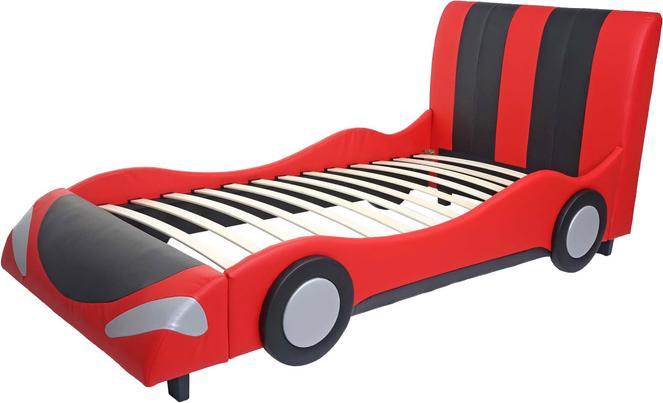 Produktbild Swisshandel24 Bett, Auto Junge Kinderbett Jugendbett, Lattenrost Kunstleder Holz 190x100cm schwarz-rot - 43181