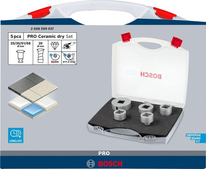 Actual product image Bosch Professional Zubehör PRO Ceramic dry X-Lock core bit set, 68 x 33, 51 x 33, 35 x 33, 25 x 33, 20 x 33 mm, 5 pcs. (20.0 cm, 35.0 mm, 51, 51 mm, 68)