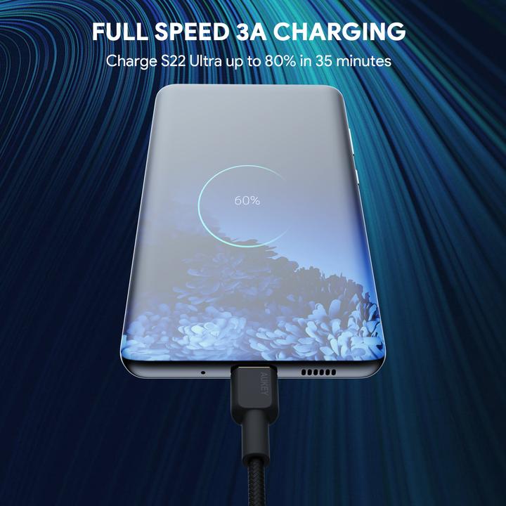 Produktbild Aukey USB-C - USB-C cable, PD 60W, 1 m (1 m, USB 3.2 Gen 1, 60 W)