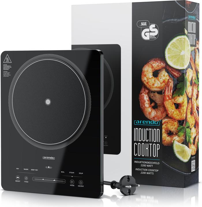 Produktbild Arendo Induktions-Kochfeld Einzelkochplatte, Mobile 2200W Induktionsplatte, Timer, Touch & Kindersicherung