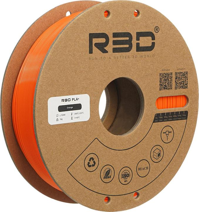 Produktbild R3D PLA+ Orange Filament 1.75mm 1Kg (PLA+, 1.75 mm, 1000 g, Orange)