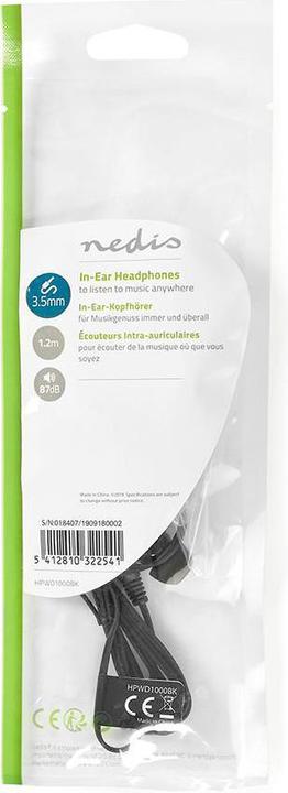 Actual product image Nedis Headphones with cable | 3.5 mm | cable length: 1.20 m | Black (Cable)