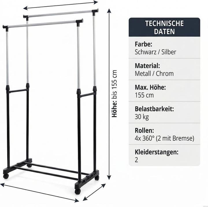 Actual product image Homeline Adjustable double clothes rack
